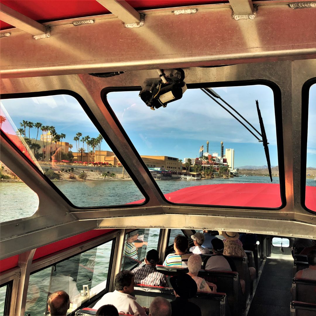 looking out from the inside of a jet boat